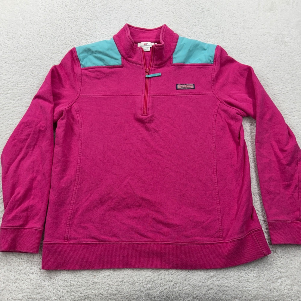 Vineyard Vines Quarter Zip Sweatshirt Hot Pink Turquoise Accents Women's Size L